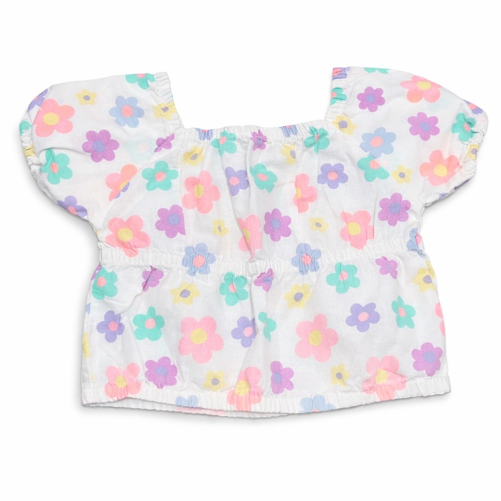 Little Lass Girls Floral Puff Sleeve Top Size 6 Pastel Flower Blouse